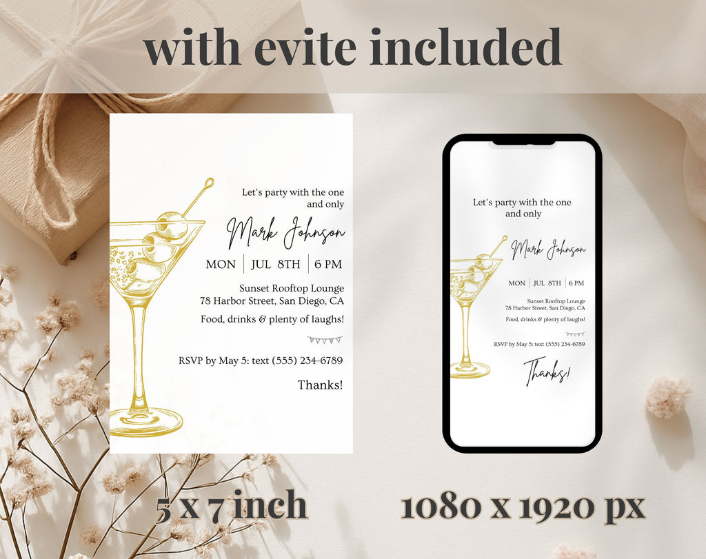 Gold Cocktail Birthday Party Invitation