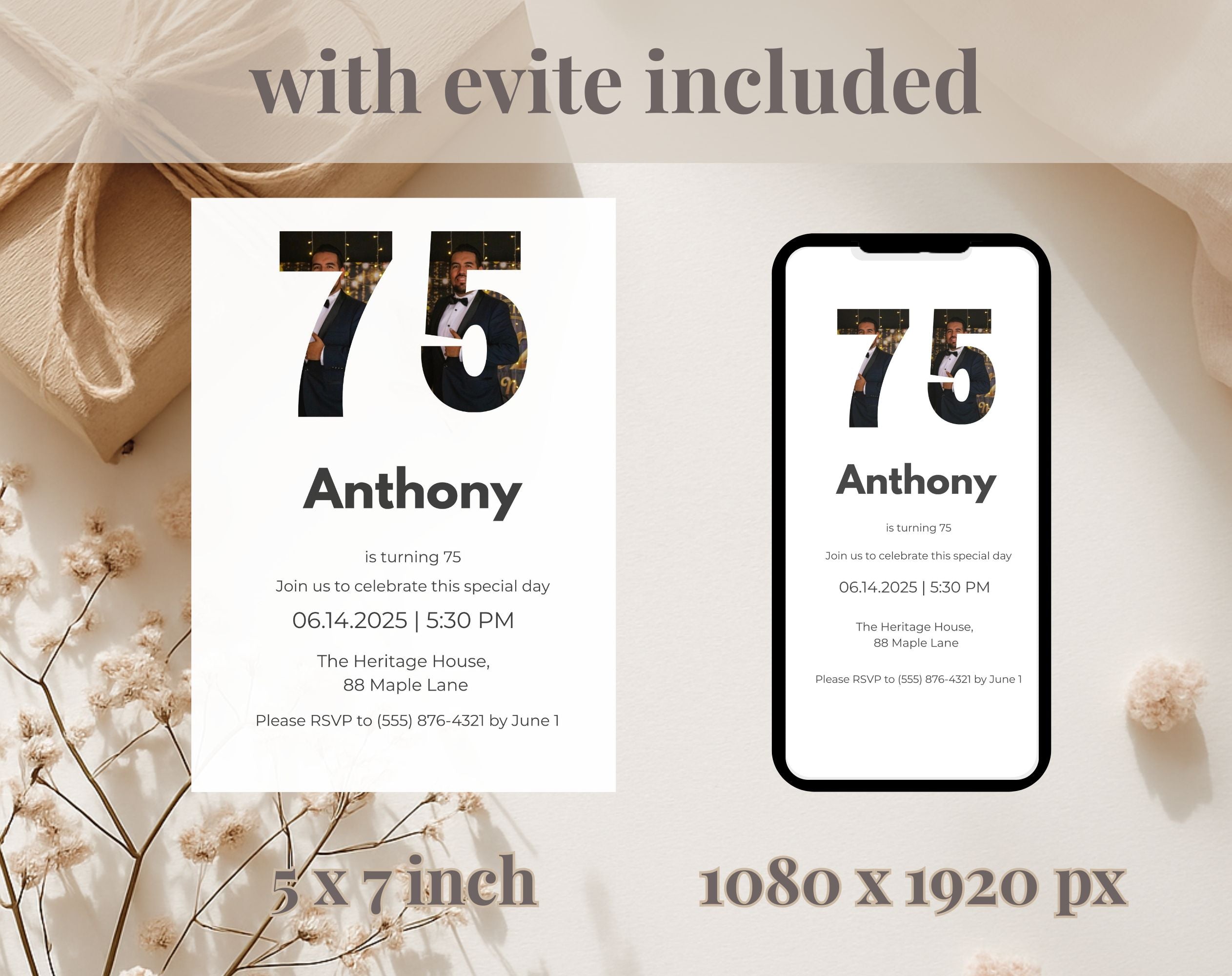 75th Photo Birthday Invitation