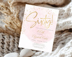 Elegant Blush Pink Golden 60th Birthday Invitation
