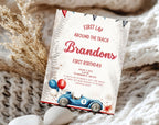 Red Blue Race Car First Birthday Invitation