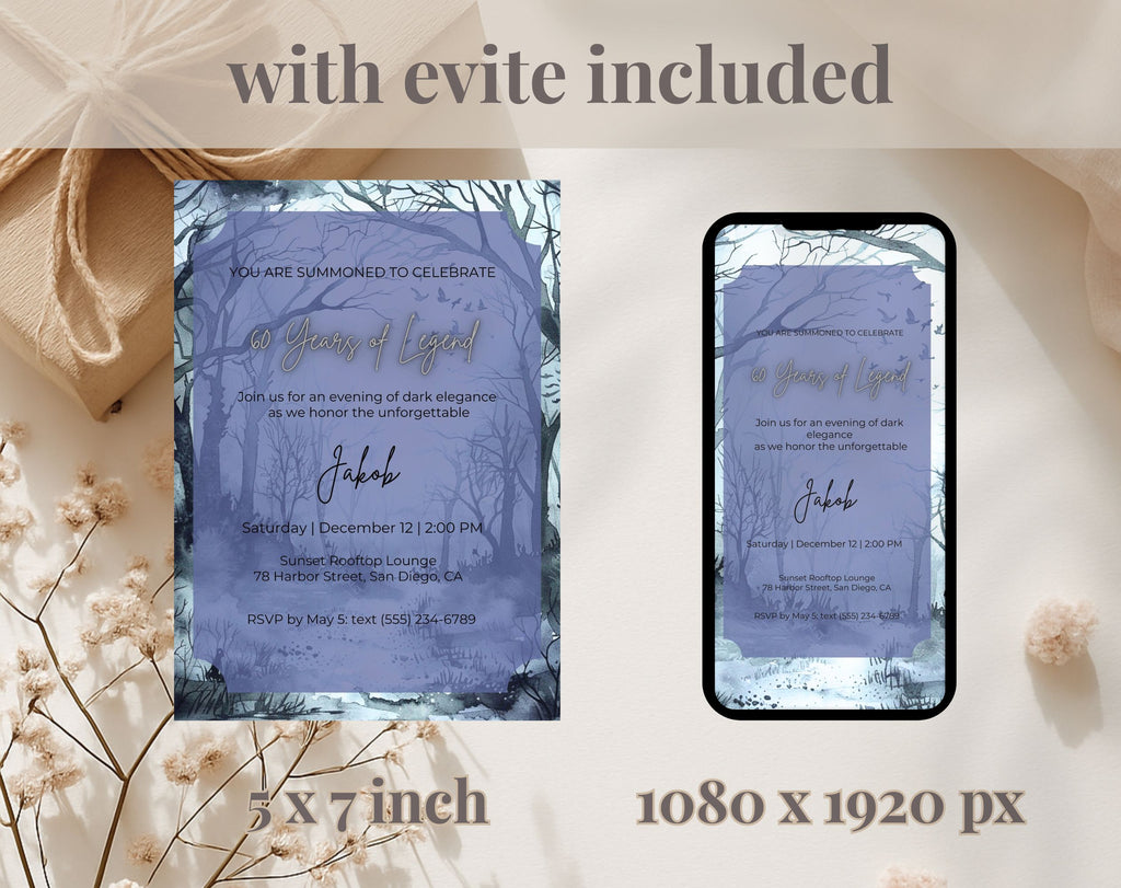 Blue Gothic 60th Birthday Invitation