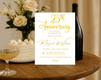Golden 25th  Wedding Anniversary Invite White Gold