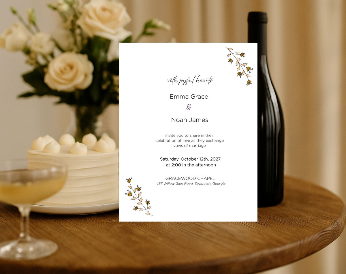Elegant Orange Floral Wedding Invitation
