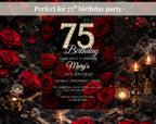 Luxury Red Rose 75th Birthday Invitation