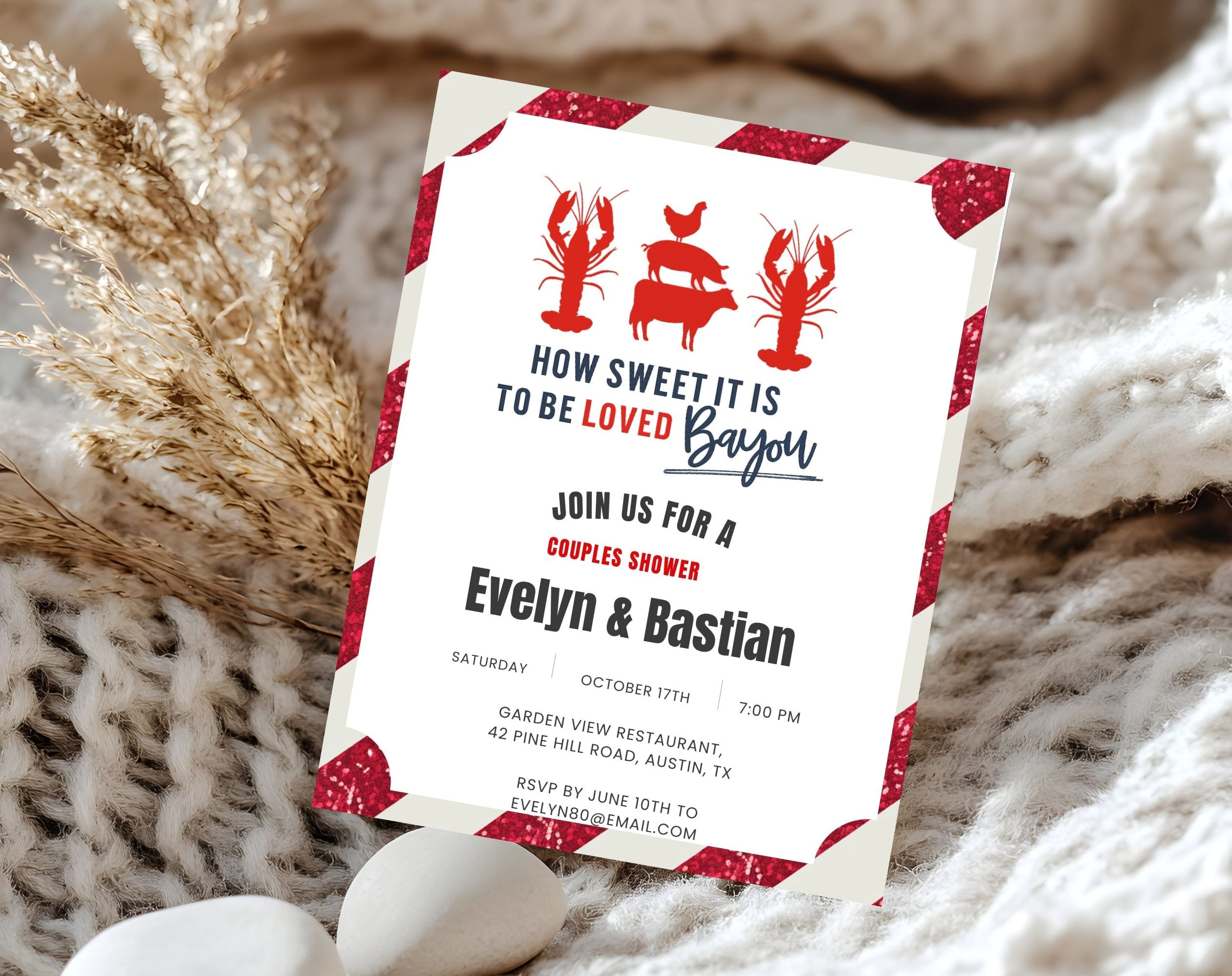 Red and White Bayou Couples Shower Invitation