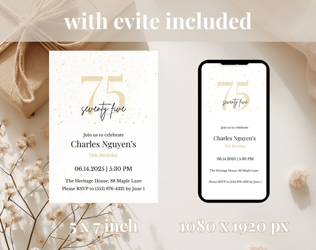Elegant Gold 75th Birthday Invitation