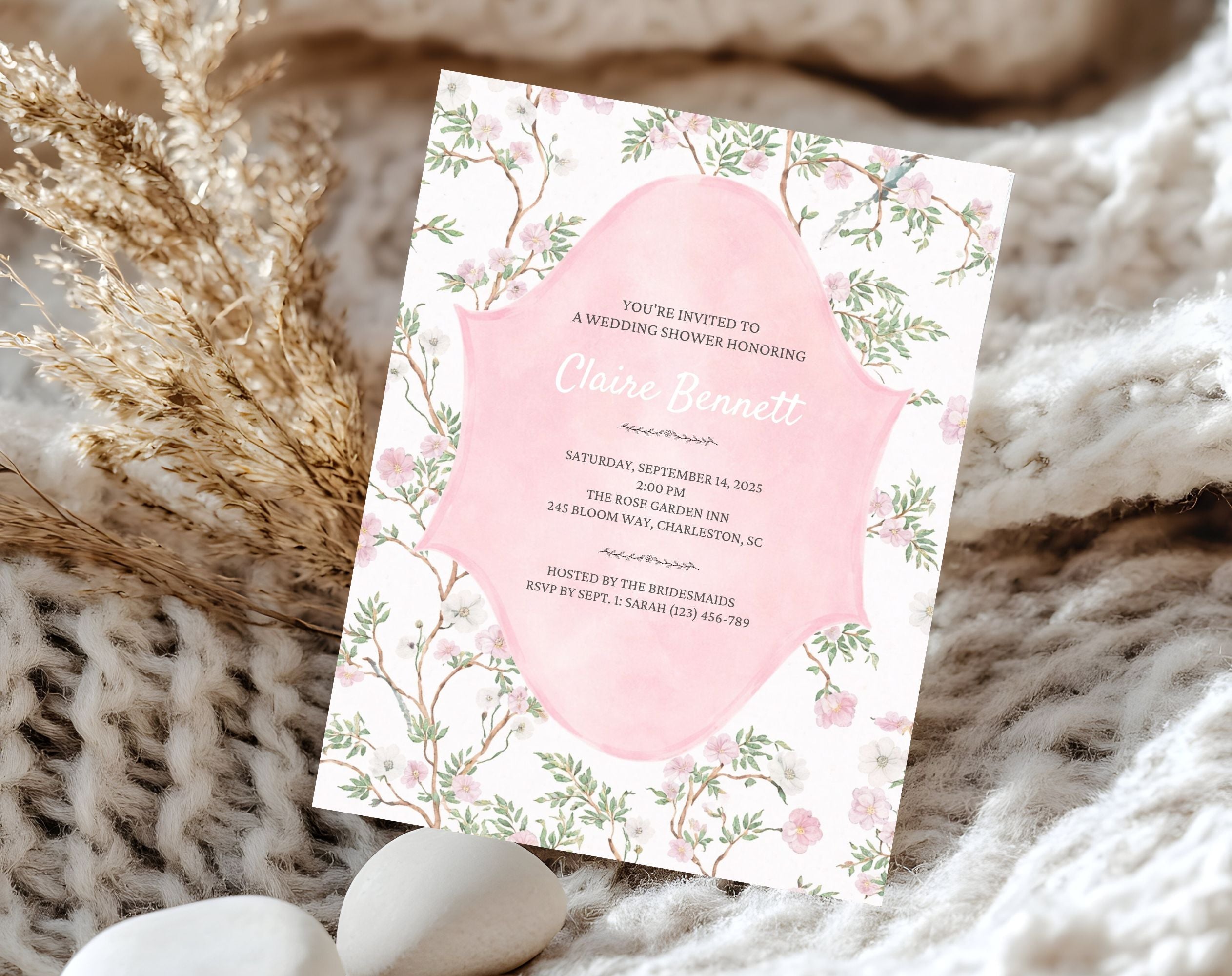 Elegant Pink Floral Bridal Shower Invitation