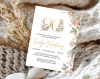 Blush Pink and Gold Floral 90th Birthday Invitation