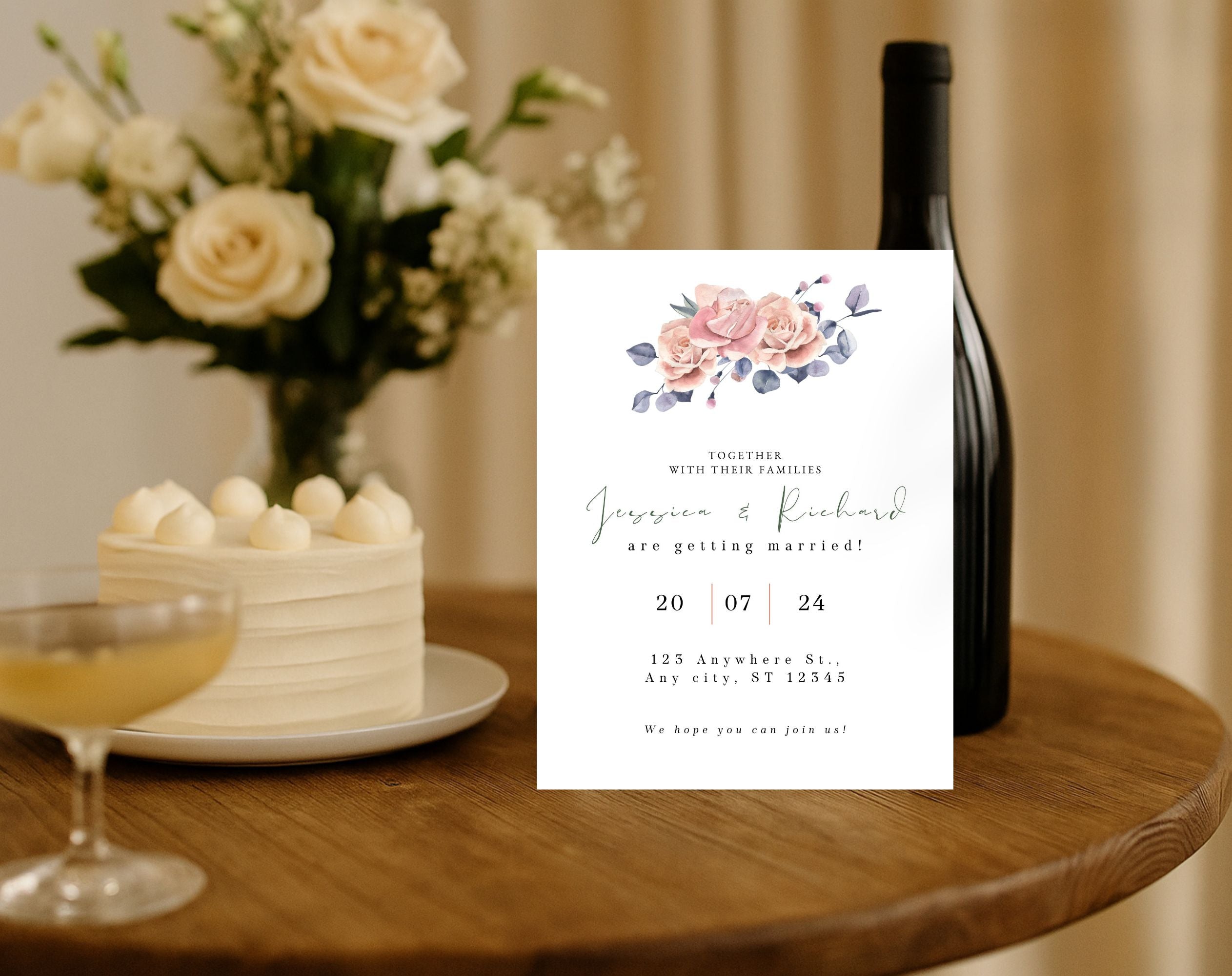 Blush Pink Floral Wedding Invitation