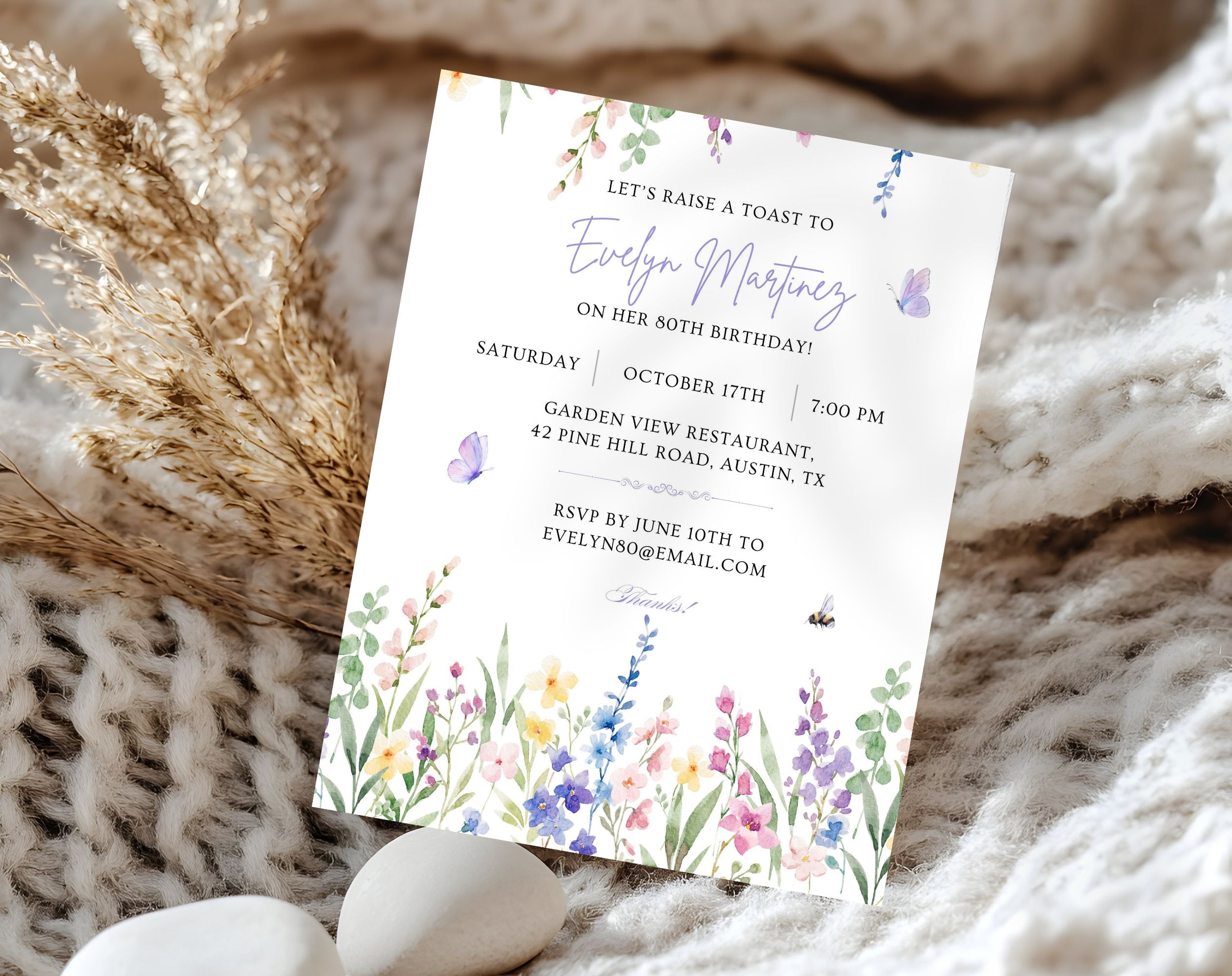 Floral 80th Birthday Invitation