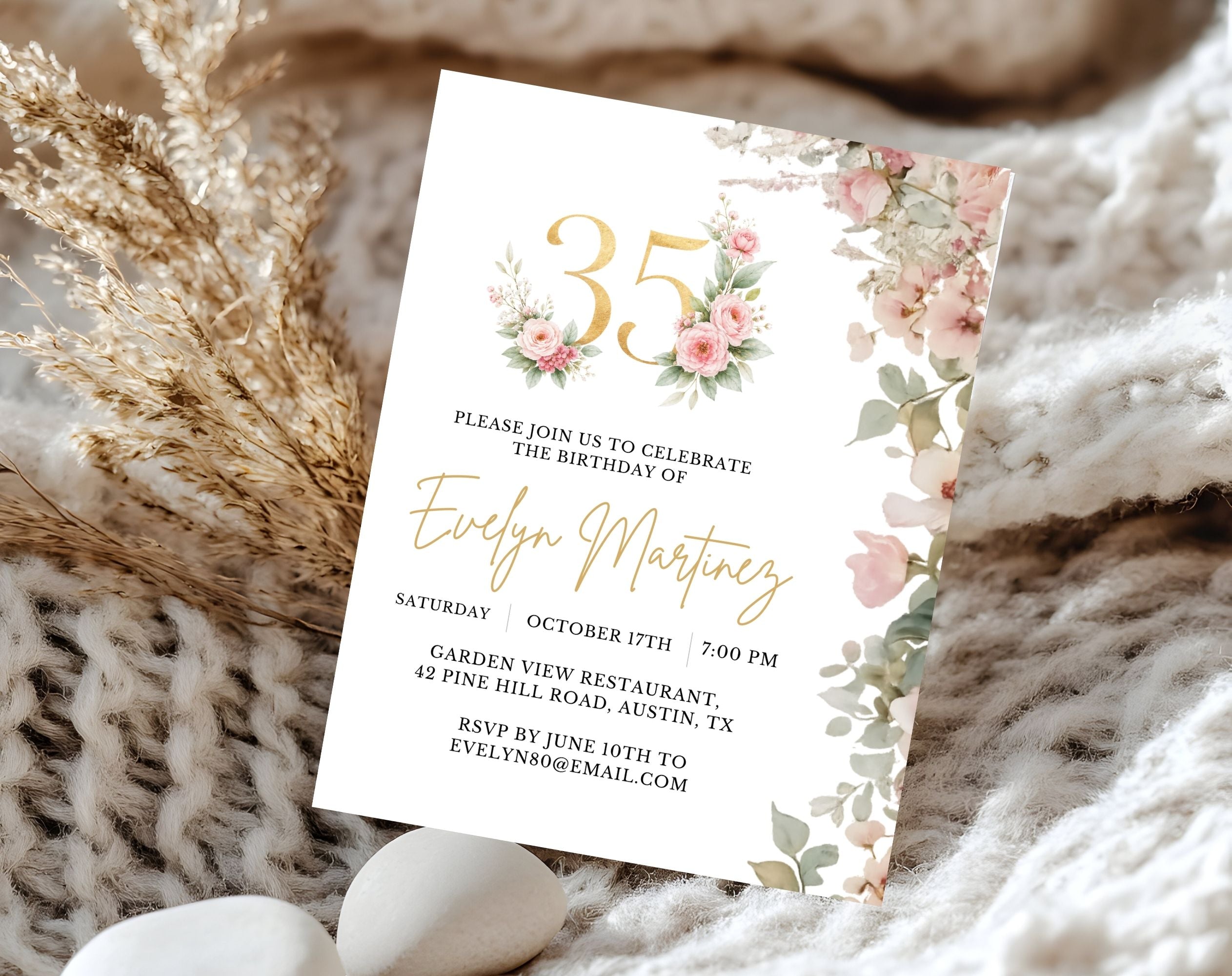 Elegant Floral 35th Birthday Invitation