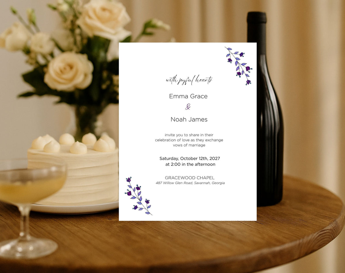 Elegant Purple Floral Wedding Invitation