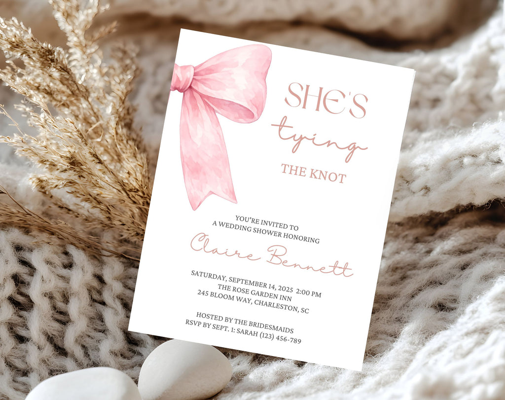 She's Tying the Knot Blush Pink Bridal Shower Invitation