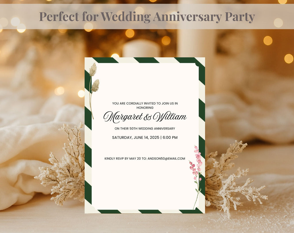 Elegant Green White 50th Anniversary Invitation