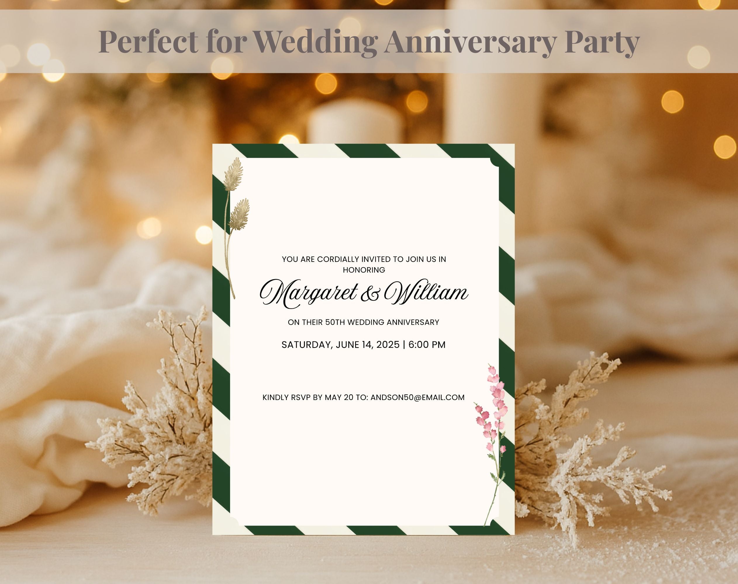 Elegant Green White 50th Anniversary Invitation