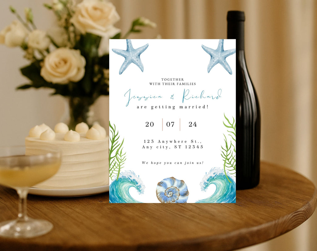 Coastal Beach Wedding Invitation Template