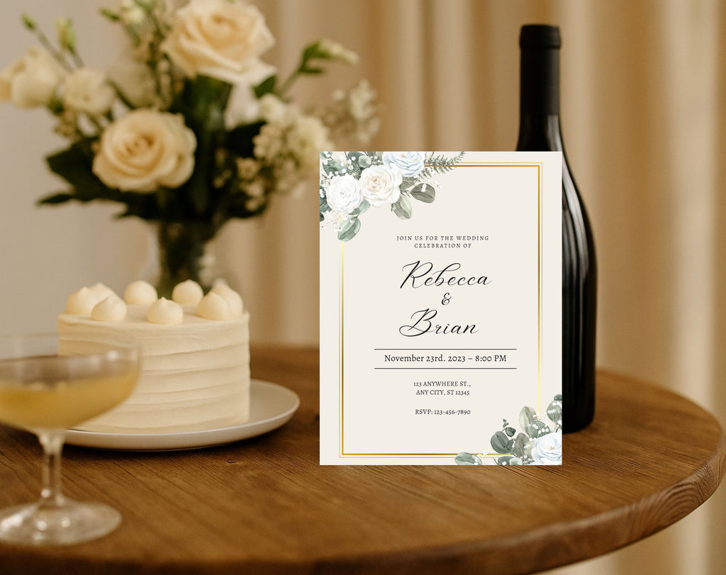 Elegant Green Floral Wedding Invitation