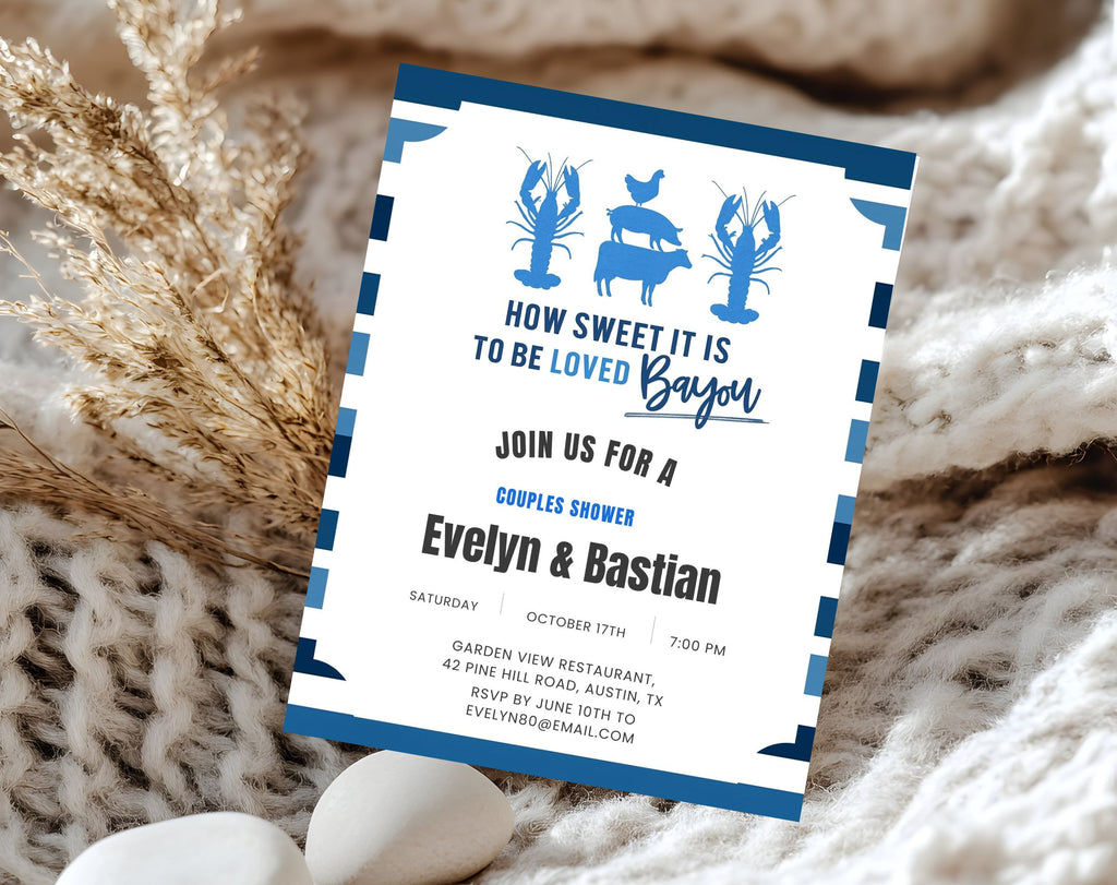 Blue and White Bayou Couples Shower Invitation
