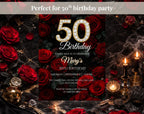 Luxury Red Rose 50th Birthday Invitation