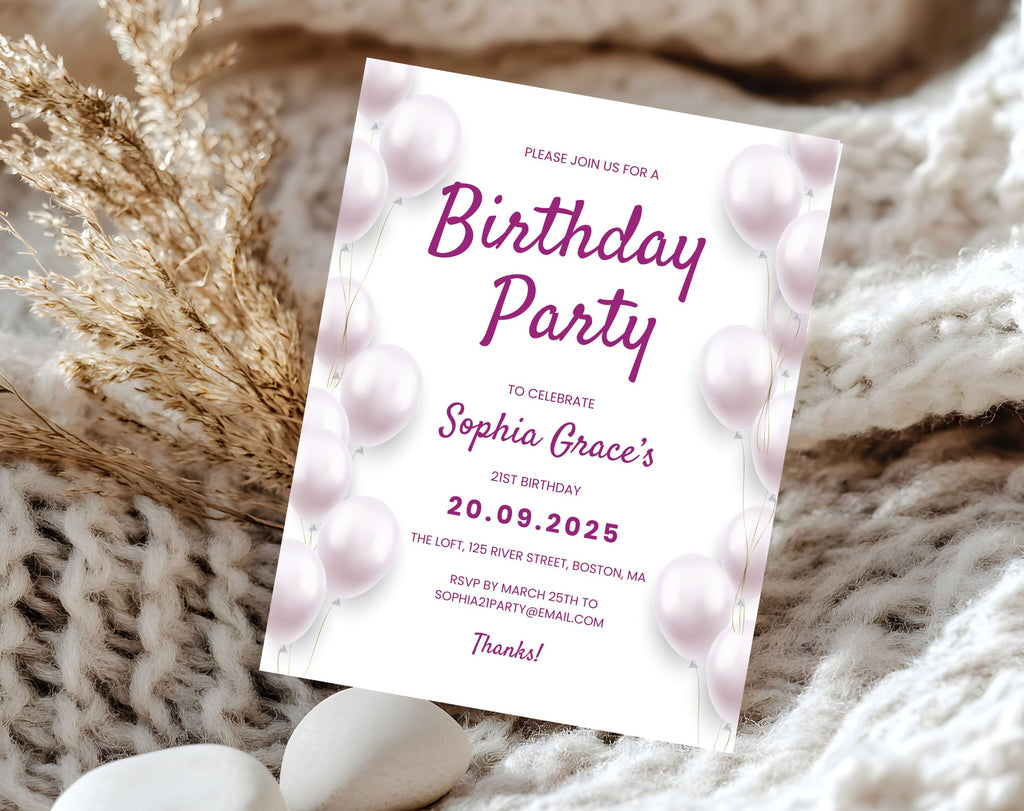 Elegant 2 Pink and White 21st Birthday Invitation