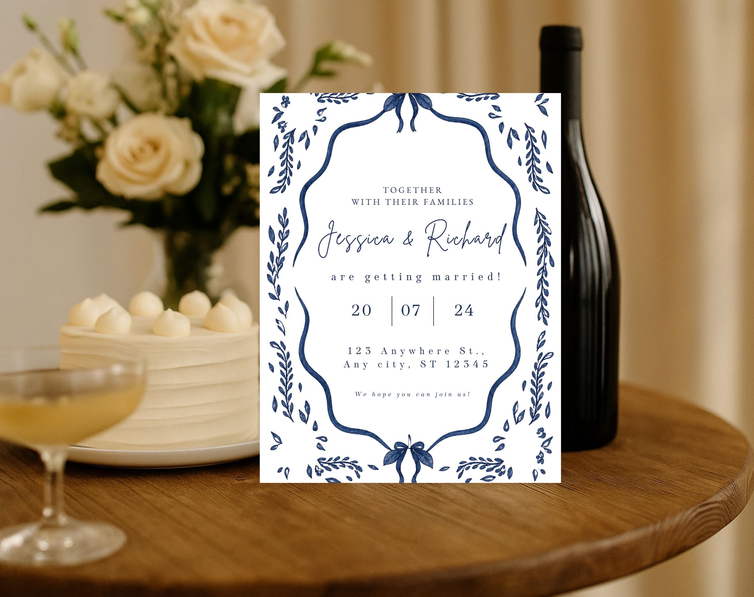 Blue Mediterranean Wedding Invitation
