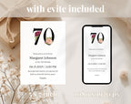 Black Elegant Floral 70th Birthday Invitation