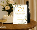 White Gold Floral 70th Wedding Anniversary Invitation