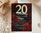 20th Red rose floral Birthday Invitation