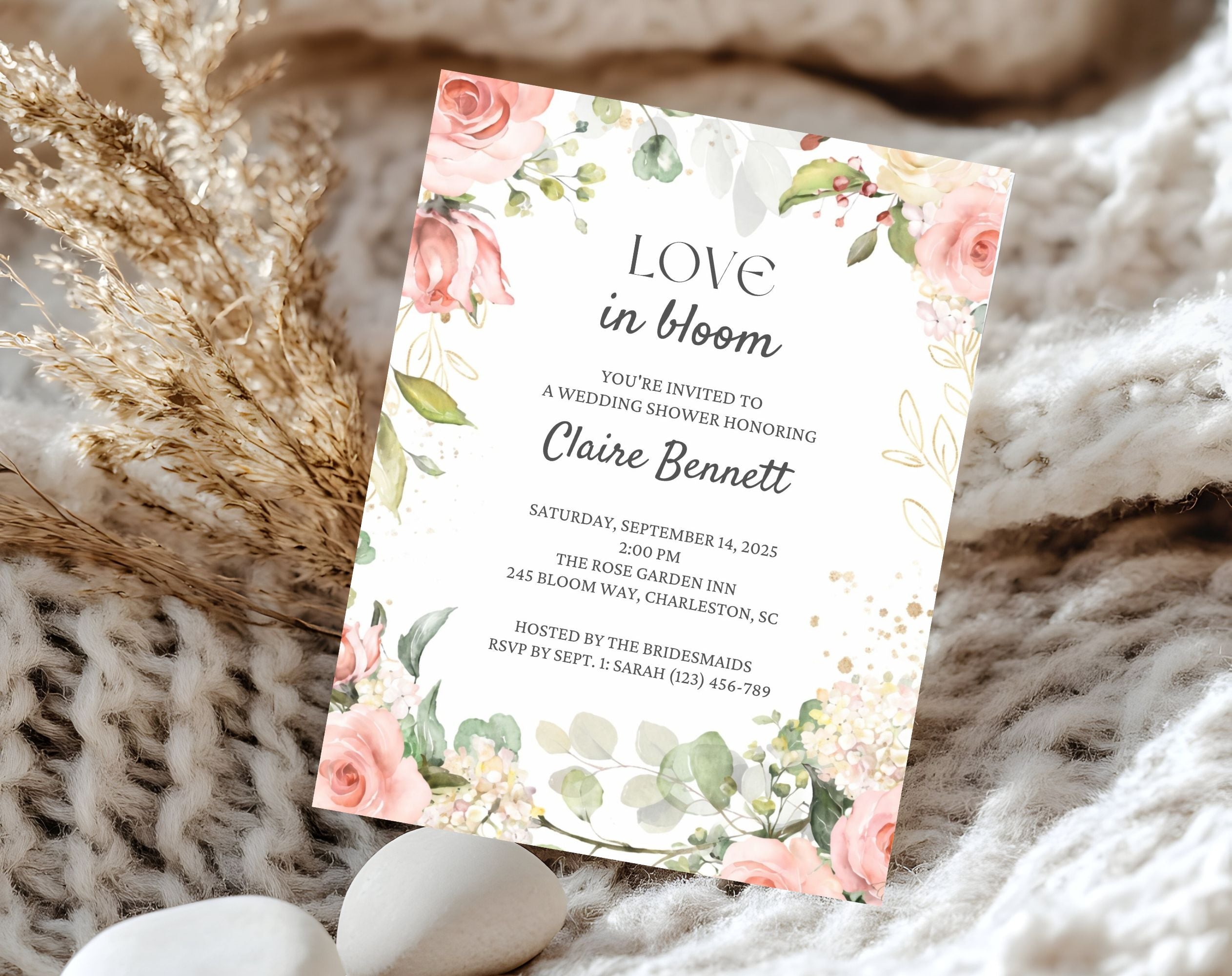 Peach and Green Floral Bridal Shower Invitation