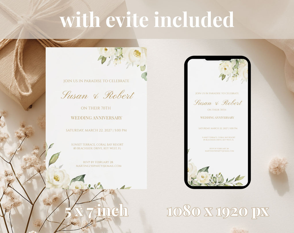 White Gold Floral 70th Wedding Anniversary