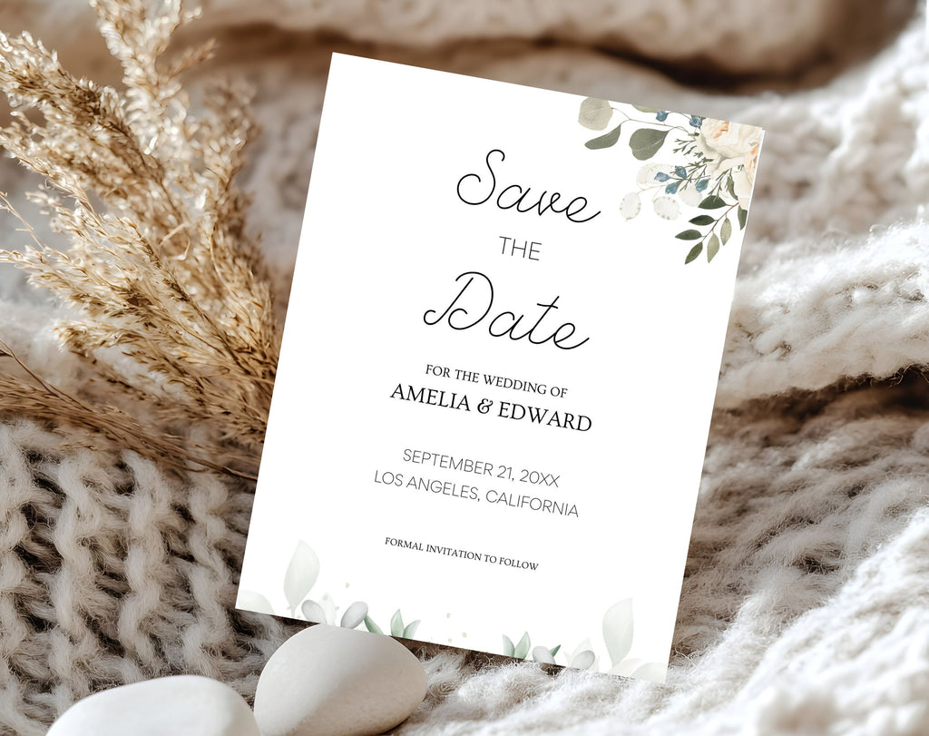 Minimal Save the Date Beige Green Wedding Invitation