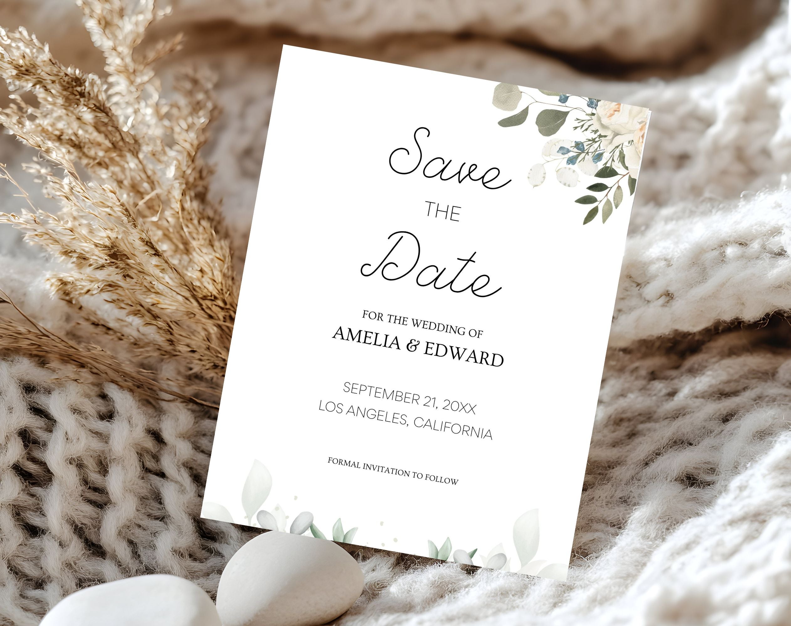 Minimal Save the Date Beige Green Wedding Invitation