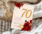Elegant Red Rose 70th Birthday Invitation
