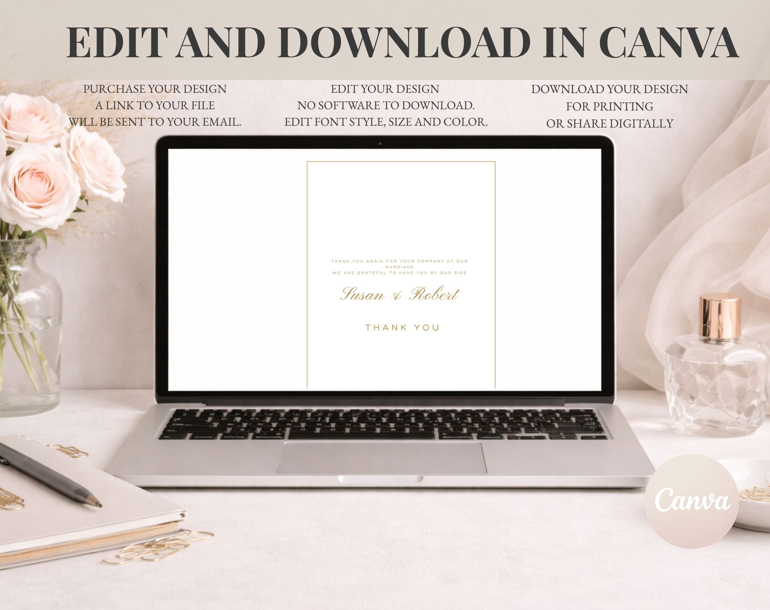 50th Elegant Gold Anniversary Thank You Card Template