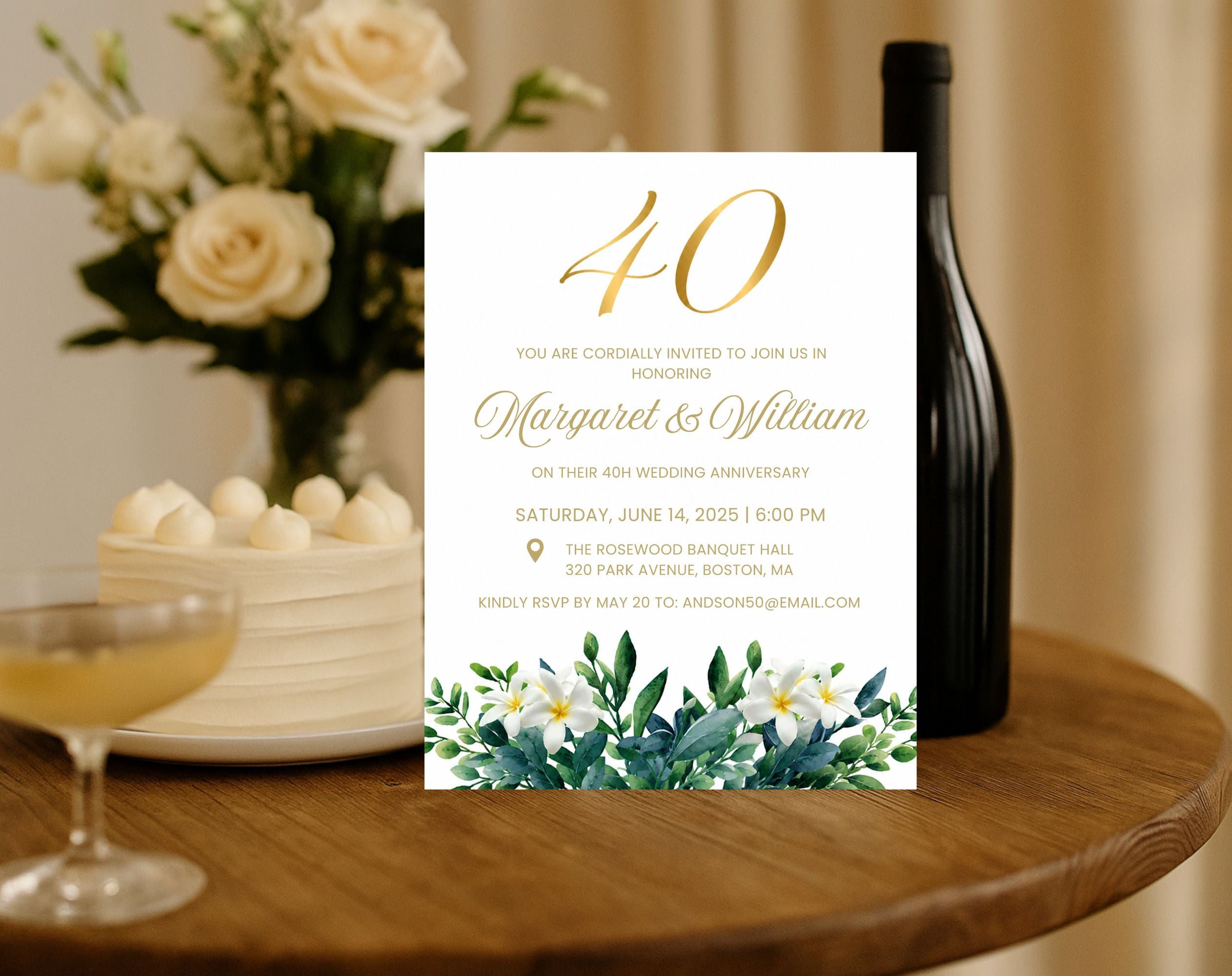40th White Gold Wedding Anniversary Invitation