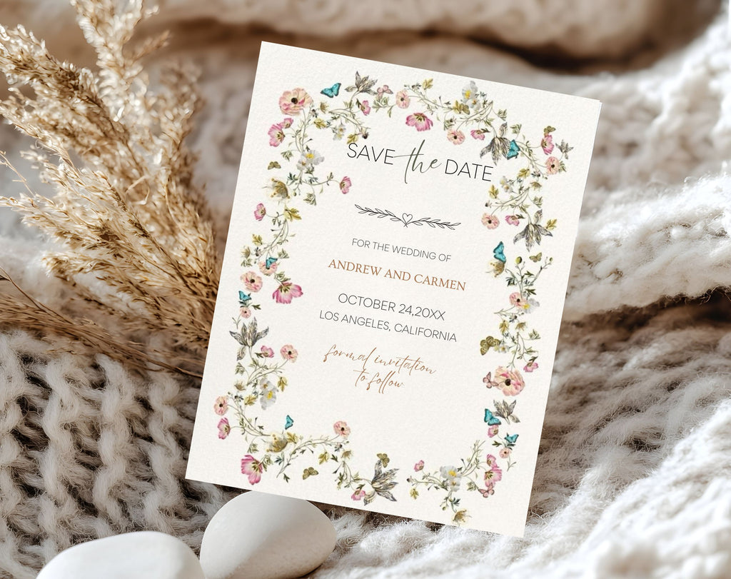 Beige Floral save the date Wedding Invitation