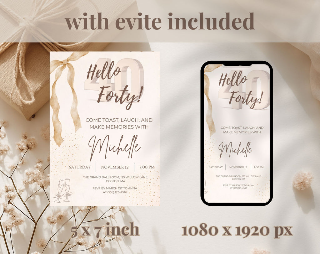 40th Birthday Invitation Beige Gold