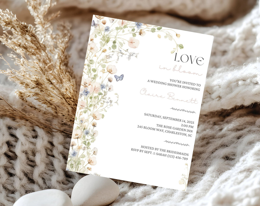 Neutral Floral  Love in Bloom Bridal Shower Invitation