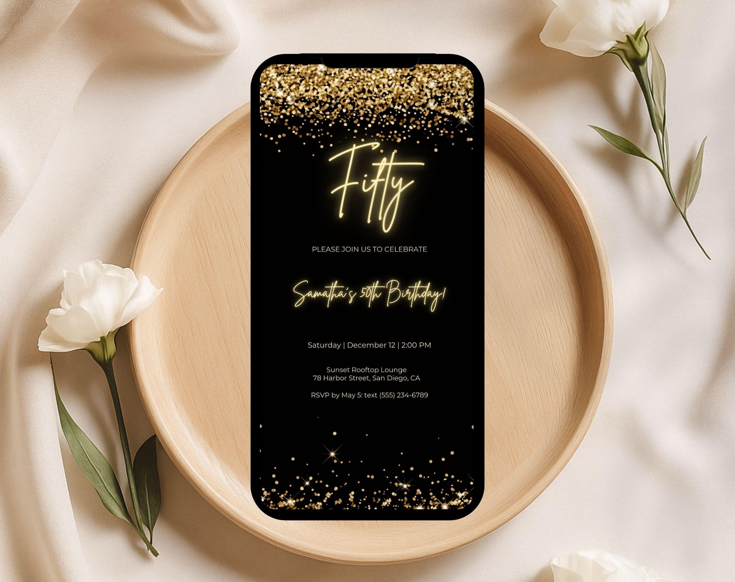 Black Gold 50th Birthday Invitation