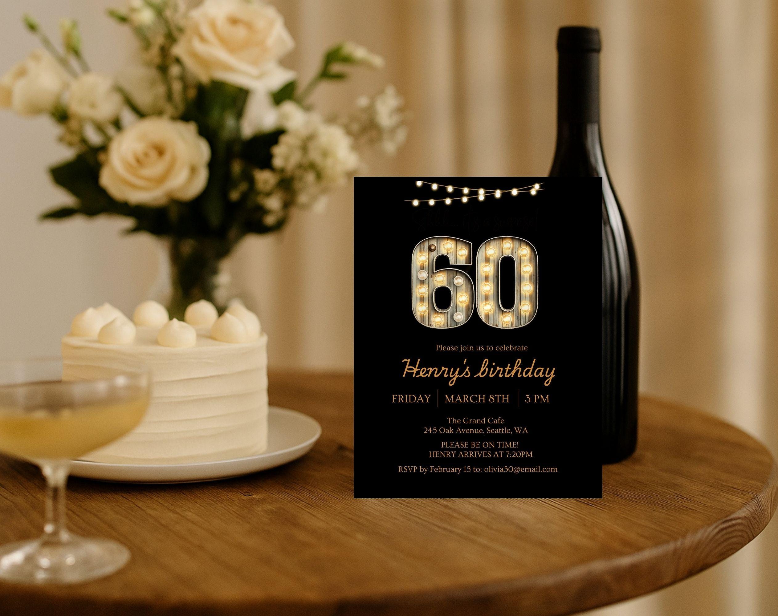Black Gold 60th Birthday Invitation