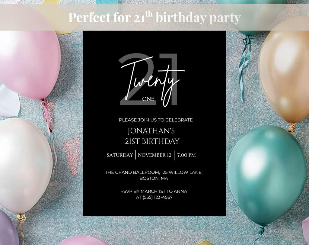 Elegant 21st Birthday Invitation