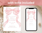 Pink Bow first birthday Invitation