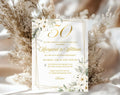 White Gold Floral 50th Wedding Anniversary Invitation