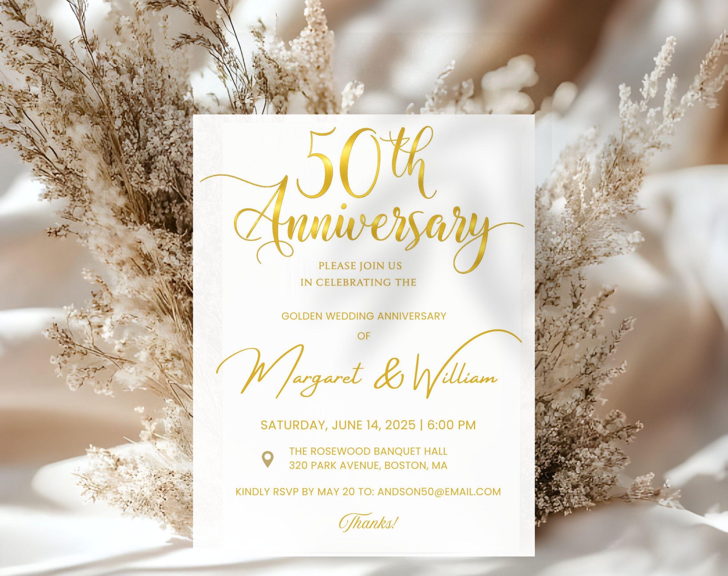 Golden 50th  Wedding Anniversary Invite White Gold
