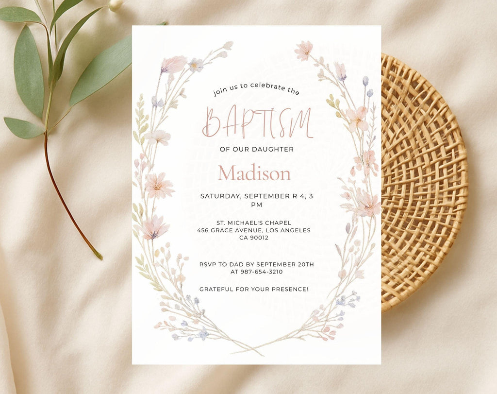 Floral Baptism Invitation