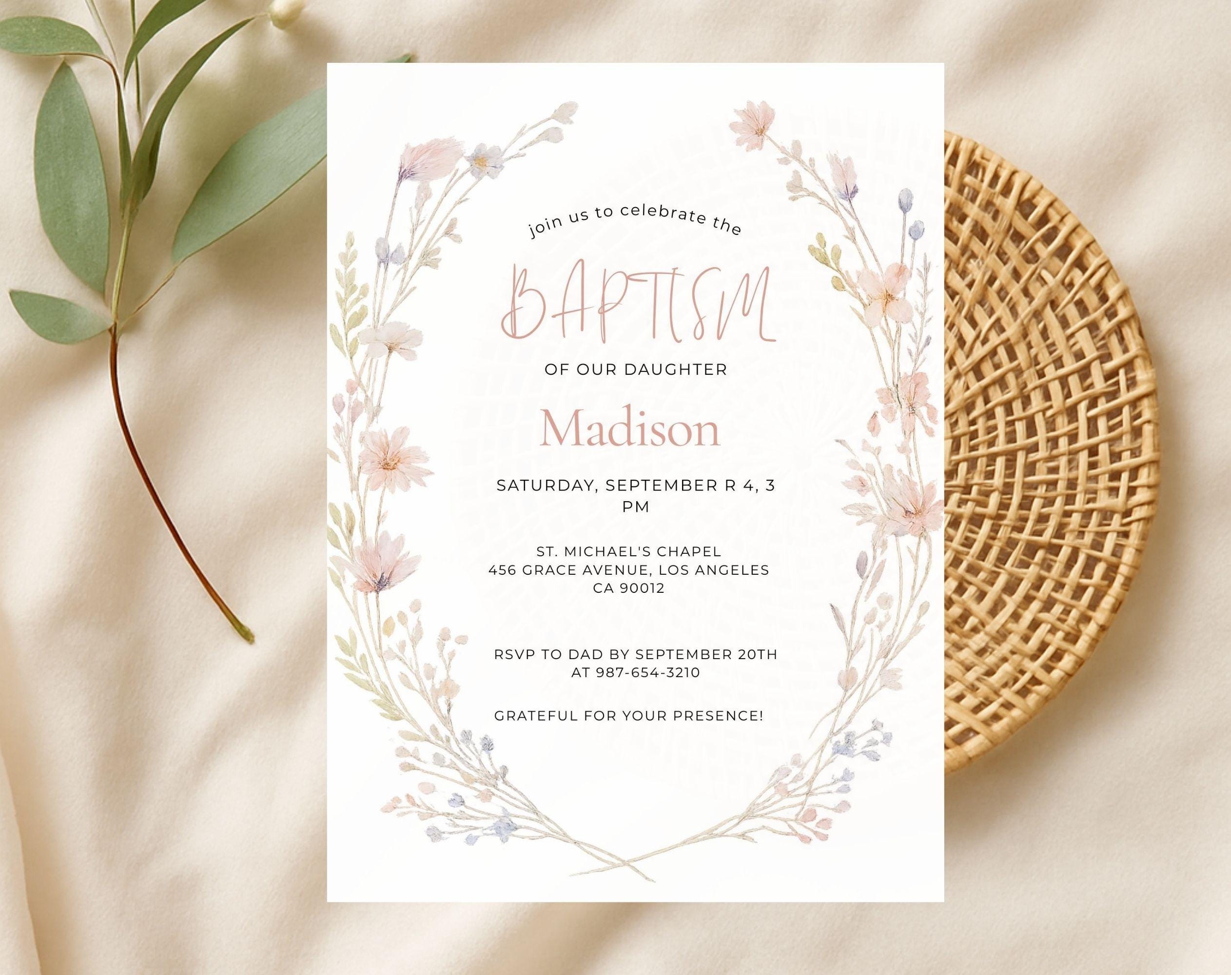 Floral Baptism Invitation