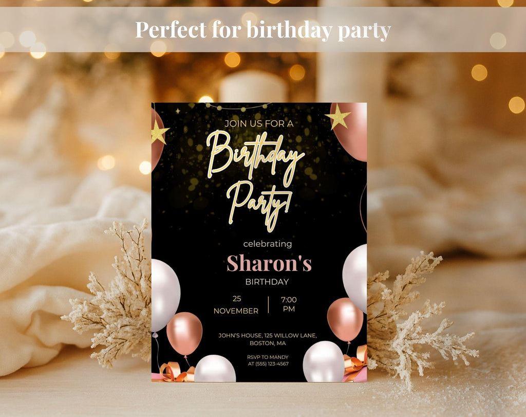 Black & Gold Birthday Invitation