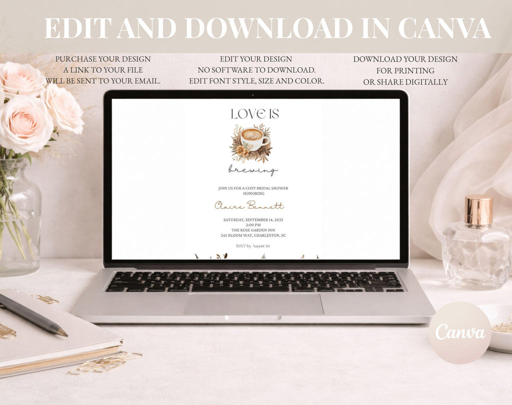 Love is Brewing Beige Coffee Bridal Shower Invitation