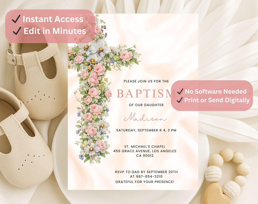 Floral Baptism invitation: