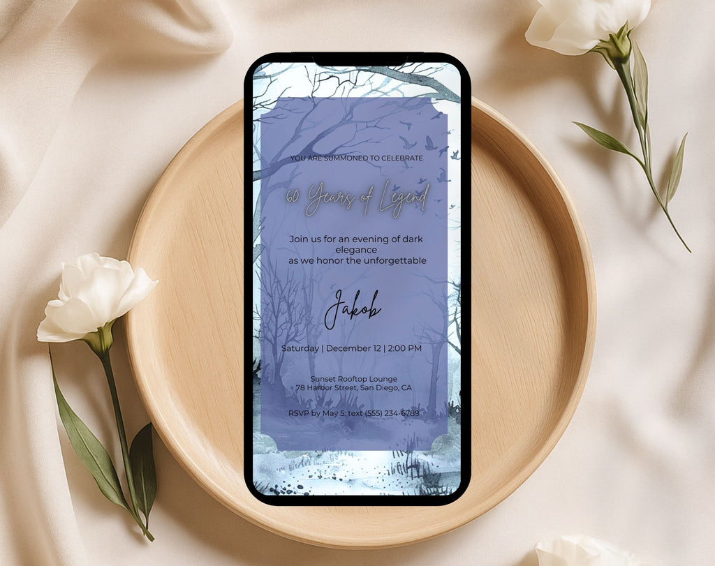 Blue Gothic 60th Birthday Invitation